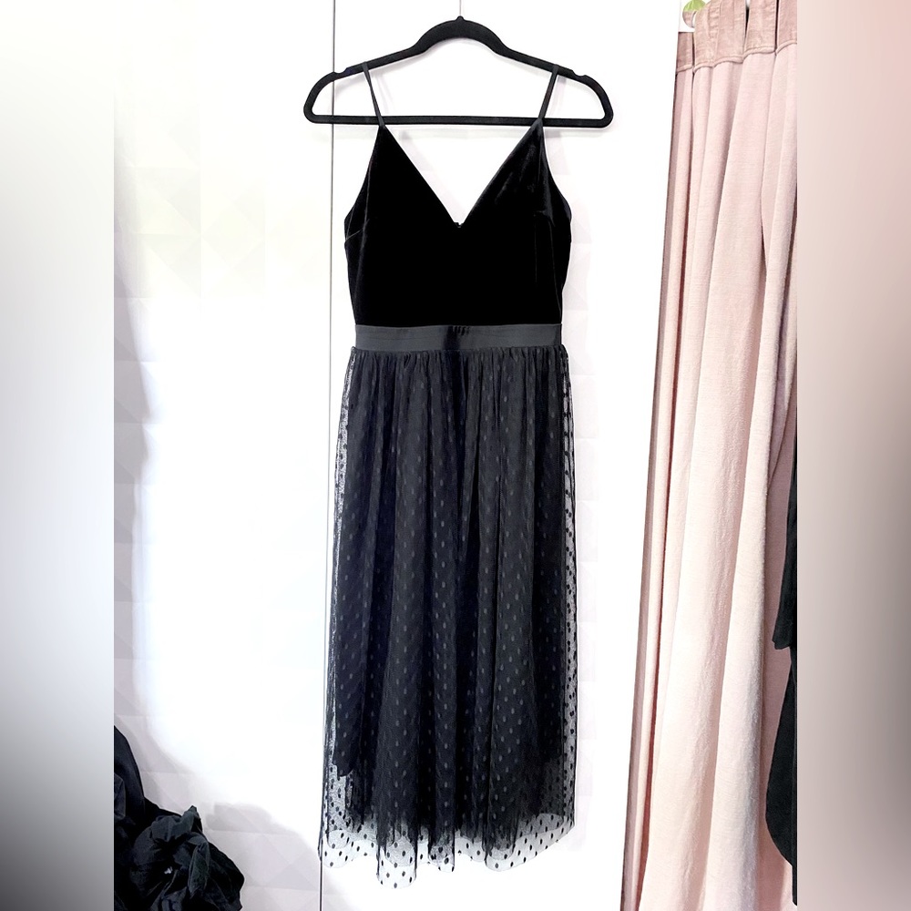 Express Velvet & Swiss Dot Tulle Midi Dress Sz S
